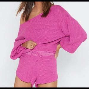 KNIT MATCHING LOUNGEWEAR SET HOT PINK